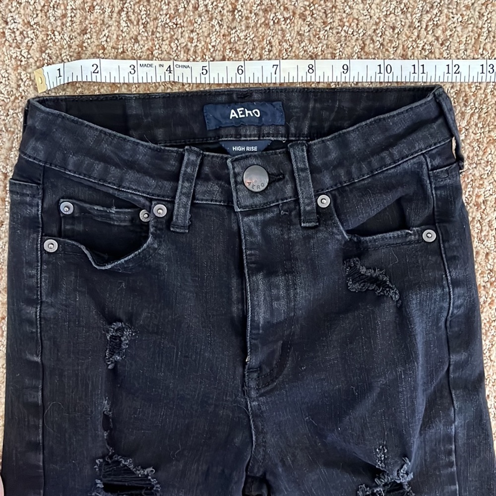 Aero Black Distressed High Rise Skinny Jeans Size 2